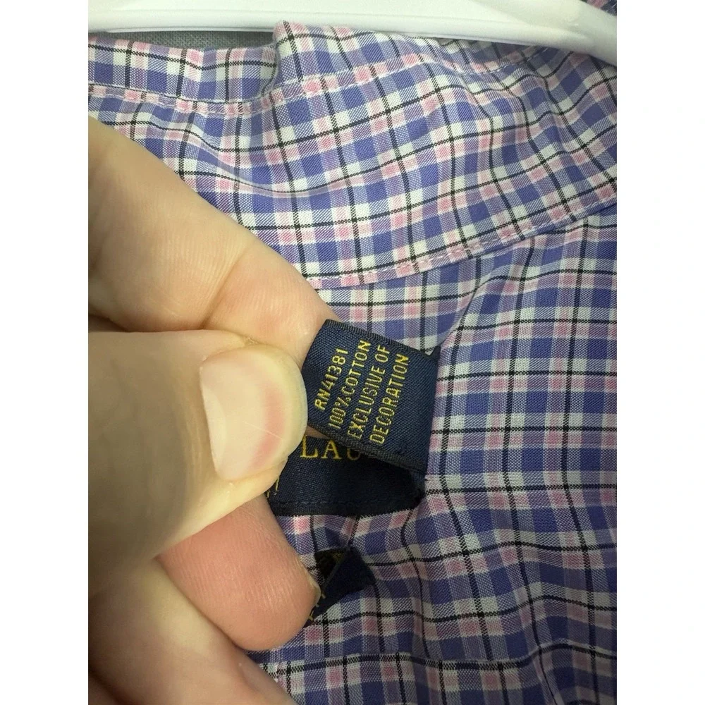Polo Ralph Lauren Shirt Mens XL Classic Fit Blue Pink Plaid Cotton Button Down